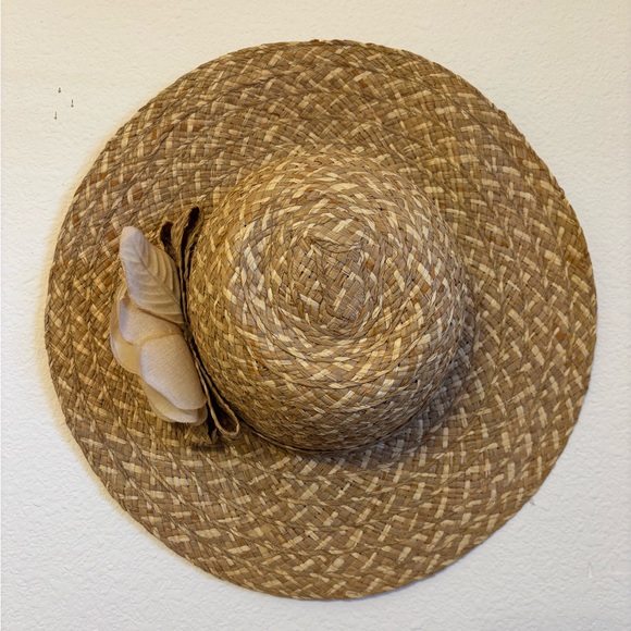 Scala Straw Sun Hat with Beige Flower Accent - Picture 2 of 5